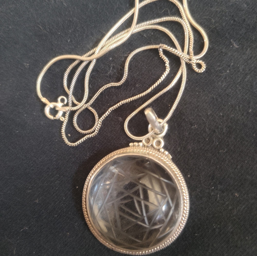Vintage Chakras Pentagram, Sterling Silver, Carved Quartz Crystal